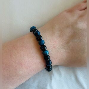Handmade Blue Tiger Eye and Black Glass Bracelet